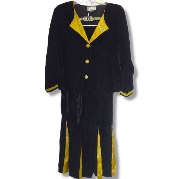 Vtg Toots Dierre Womens‎ Sz Medium Black Velvet 2 Pc Jacket Maxi Skirt - Picture 15 of 15